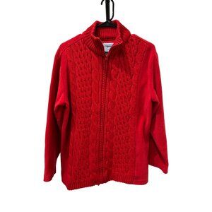 Jenny C Red Full Zip Mock Neck Long Sleeve Cable Knit Cardigan Sweater Sz S